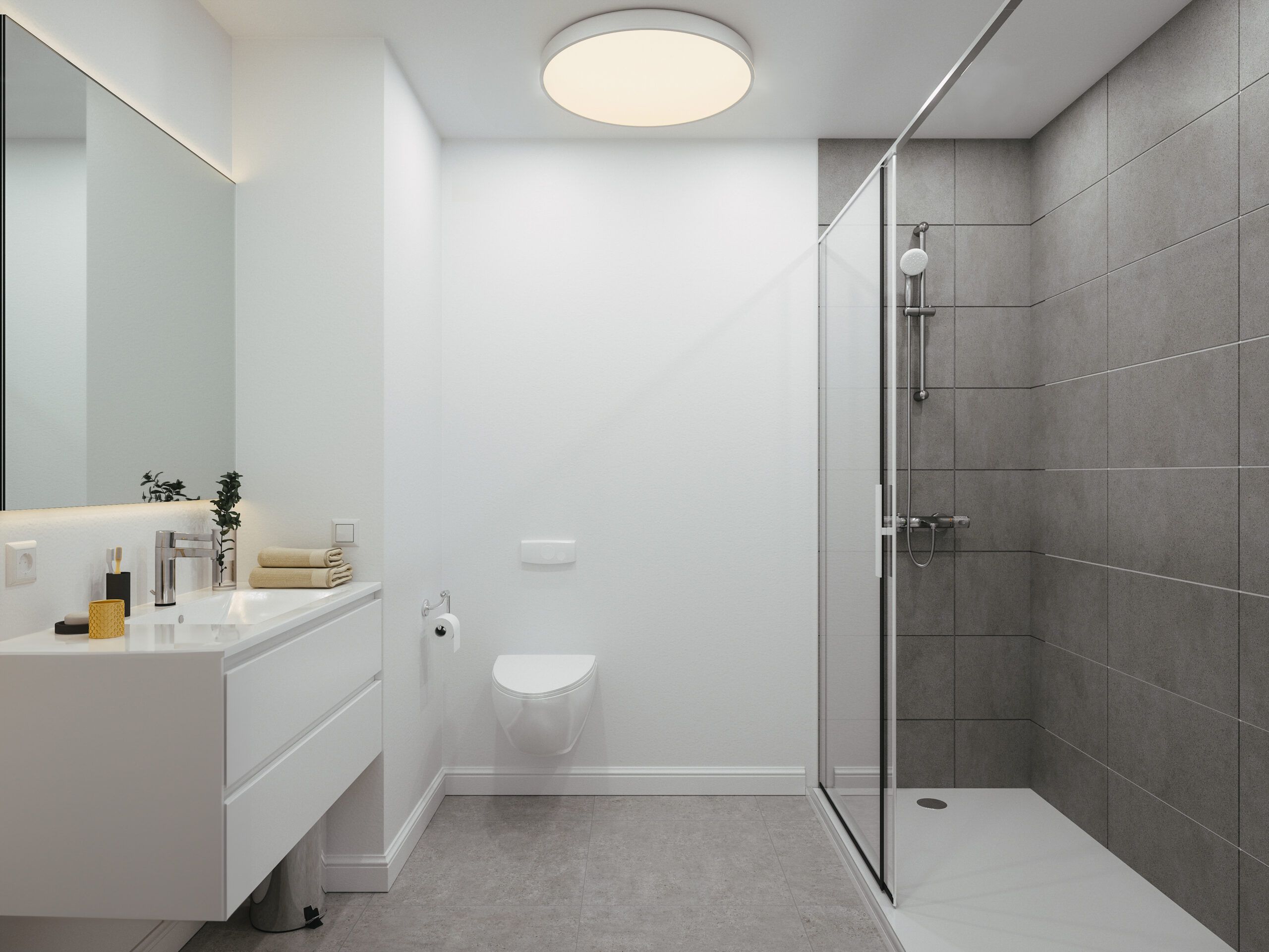 Salle de douche d’un appartement de la résidence Everis