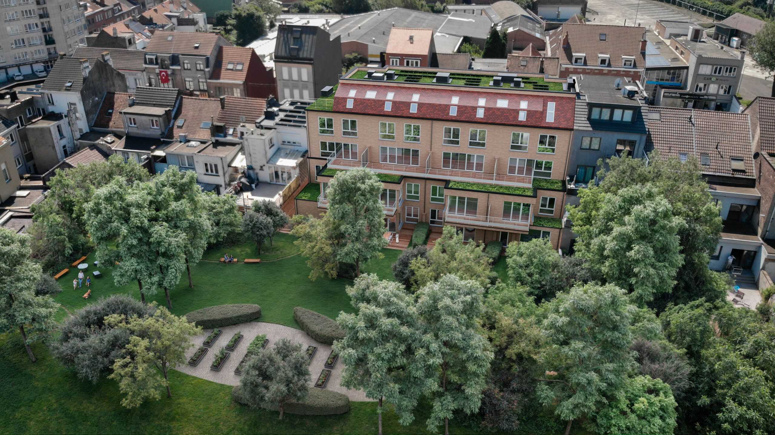 Vue aérienne de l’arrière de la résidence Everis