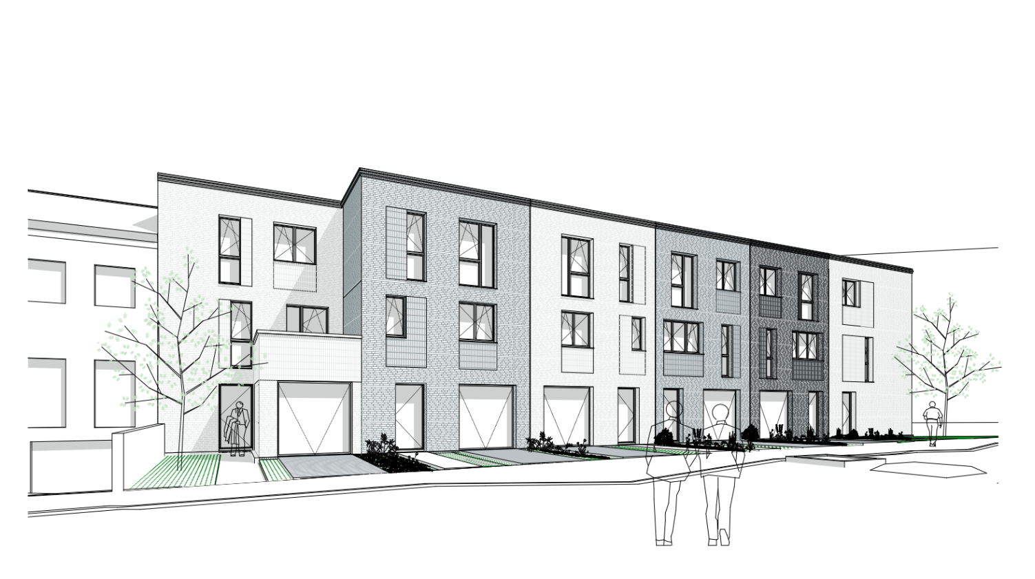 Dessin d’architecte des maisons unifamiliales du projet Ménestrels