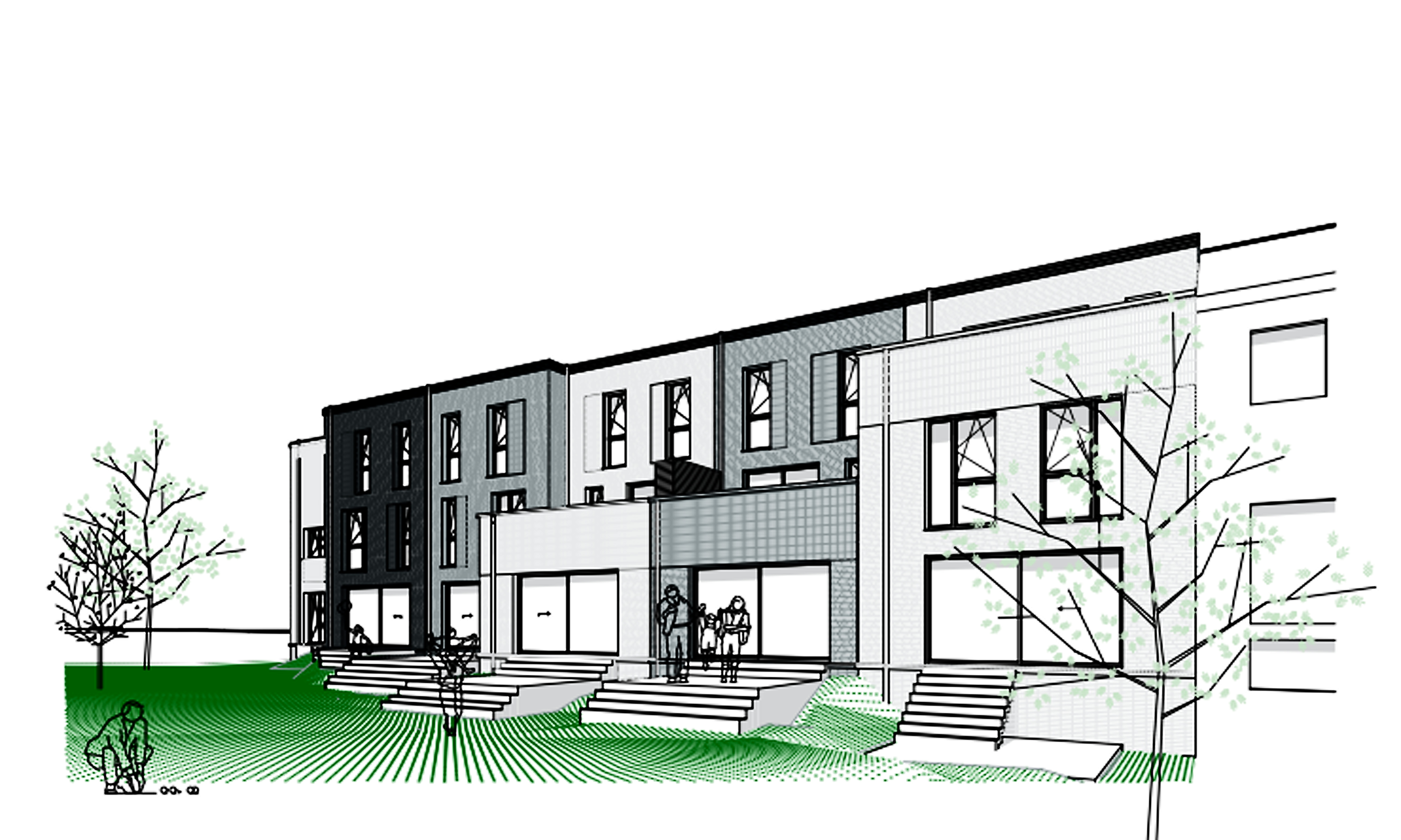 Dessin d’architecte des maisons du projet Ménestrels, troisième vue