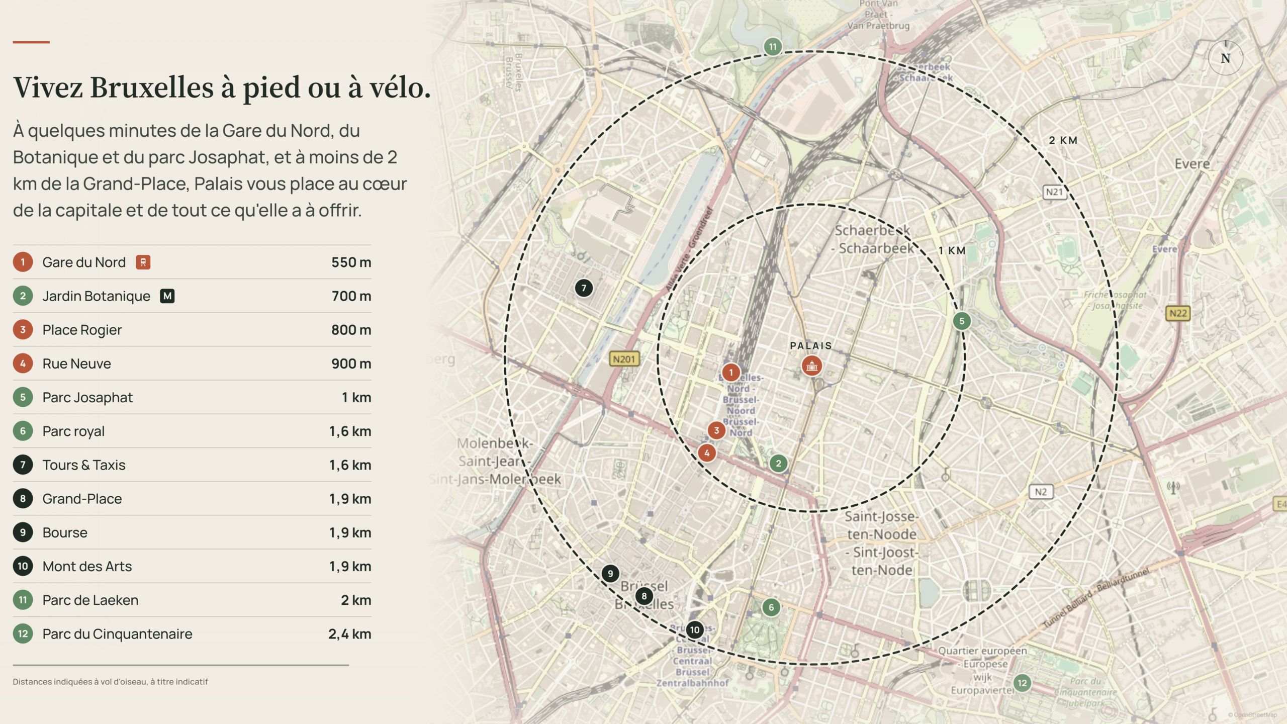 Carte du quartier de la résidence Palais avec les lieux proches à pied ou à vélo