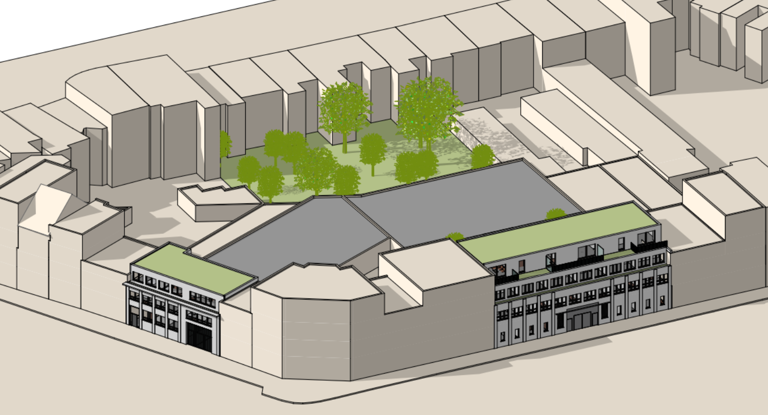 Image d’architecte en trois dimensions du projet Scheut dans son îlot