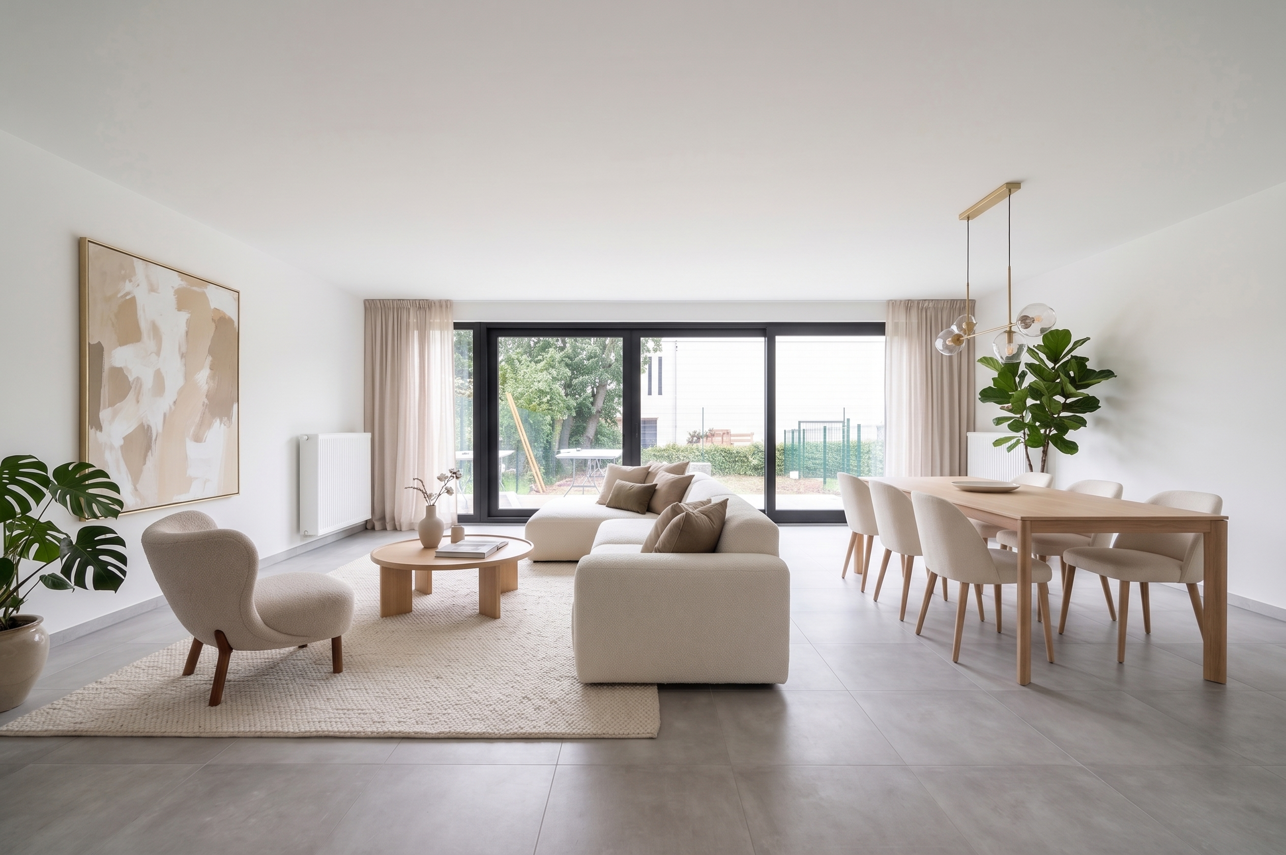 Séjour d’un appartement de The Greenhouse ouvert sur le jardin